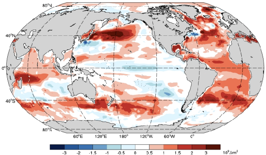 全球海洋热含量距平分布